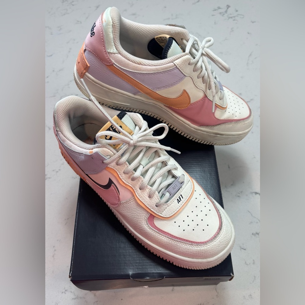 Women’s Nike AF1 Shadow Sail Pink Glaze-Orange Chalk Sneakers - Size 9.5